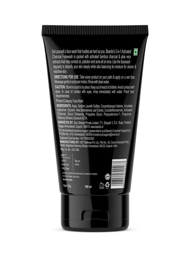 Beardo 3-in-1 Activated Charcoal Face Wash| Deep Cleanse, Exfoliate & Detoxify | All-in-One Face Wash for Oily Skin, Dirt & Pollution Removal | Oil Control Face wash for men 100ml